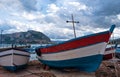 Old boat at Mondello beach in Palermo Royalty Free Stock Photo