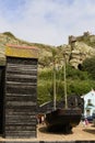 Old boat and net huts, Hastings Royalty Free Stock Photo