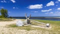 Old boat propeller along the lake Michigan shore. Royalty Free Stock Photo