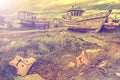 Old Boat Scrap Yard vintage style Royalty Free Stock Photo