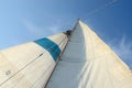 Old boat standing and running rigging - mainsail,staysaill,mast Royalty Free Stock Photo