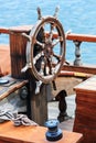 Old boat steering wheel Royalty Free Stock Photo