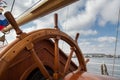 Old boat steering wheel from wood Royalty Free Stock Photo