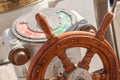 Old boat steering wheel from wood Royalty Free Stock Photo