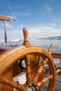 Old boat steering wheel from wood Royalty Free Stock Photo