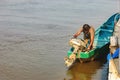 Old boat for transportation in the Salim Ali Bird Sanctuary