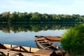 Old boats at the Tisza river, Hungary Royalty Free Stock Photo