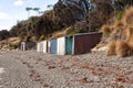 Old boatsheds on the shoreline at Opposum Bay along the Derwent River Royalty Free Stock Photo