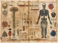 An old book of anatomy with drawings, the first studies of the human body Royalty Free Stock Photo