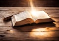 Old book or bible with magic glowing lights. Royalty Free Stock Photo