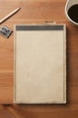 Old book blank cover on a wooden table Royalty Free Stock Photo