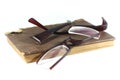 Old book and broken eyeglasses Royalty Free Stock Photo