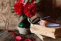 Old book flower on wooden table Royalty Free Stock Photo