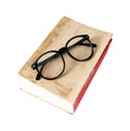 Old book with glasses on white Royalty Free Stock Photo