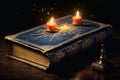 Old Book With Magic Lights On Vintage Table Royalty Free Stock Photo