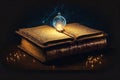 Old Book With Magic Lights On Vintage Table Royalty Free Stock Photo