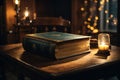 Old Book With Magic Lights On Vintage Table Royalty Free Stock Photo