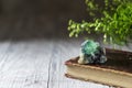 Old book and mineral stones crystals. Crystal Ritual, Healing Crystals. Natural gemstones. Gemstones are full of healing Royalty Free Stock Photo