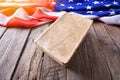 Old book mockup against the USA flag Royalty Free Stock Photo