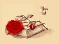 Old book and a rose still life illustration