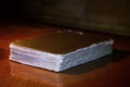 Old book on a table in the dark living room