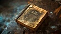Old book titled the rules resting on a worn wooden surface Royalty Free Stock Photo