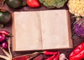 Old book and vegetables around Royalty Free Stock Photo