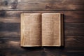 Old book on vintage wooden board, empty book for writing communication messages Royalty Free Stock Photo