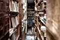 Old books in abandoned library