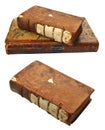 Old books with damaged hardcovers