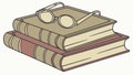 Old books and glasses, evoking learning and timeless knowledge. vector design Generative AI Royalty Free Stock Photo