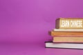 old books with learn chinese concept. Royalty Free Stock Photo