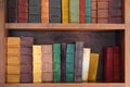 Old books placed on a wooden shelf. Book Day Royalty Free Stock Photo