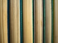 The old books put in a row. Several books with the grown old sheets. The turned yellow pages of paper books Royalty Free Stock Photo
