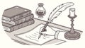 Old books with quill pen and inkwell vector illustration, vector design Generative AI Royalty Free Stock Photo