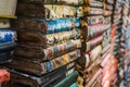 Old books row. Vintage books. Pile of old books. Royalty Free Stock Photo