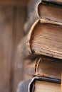 Old books on shelf, soft focus