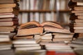 Old books on the table in the antiquarian bookshop Royalty Free Stock Photo