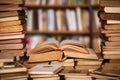 Old books on the table in the antiquarian bookshop Royalty Free Stock Photo