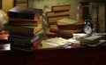 Old books on vintage wooden table Royalty Free Stock Photo