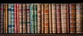 Old books on wooden shelf. Tiled Bookshelf background.  Concept on the theme of history, nostalgia, old age. Retro style Royalty Free Stock Photo