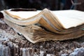 Old books on wooden surface.