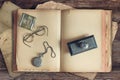 Old books on the wooden table Royalty Free Stock Photo