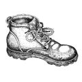 Old boot. Grapic illustration. Hand drawn line art. Vintage style print.