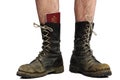 Old boots with legs with money and passport Royalty Free Stock Photo