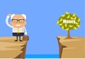 Old Boss Businessman - Thinking How to Reach Close to Money Plant