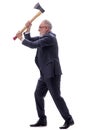 Old businessman holding hatchet isolated on white Royalty Free Stock Photo