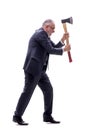 Old businessman holding hatchet isolated on white Royalty Free Stock Photo