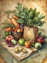 Old botanical hyper-detailed illustration, pattern design, AI generated