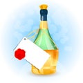 Old Bottle with card and seal. Vector. Royalty Free Stock Photo